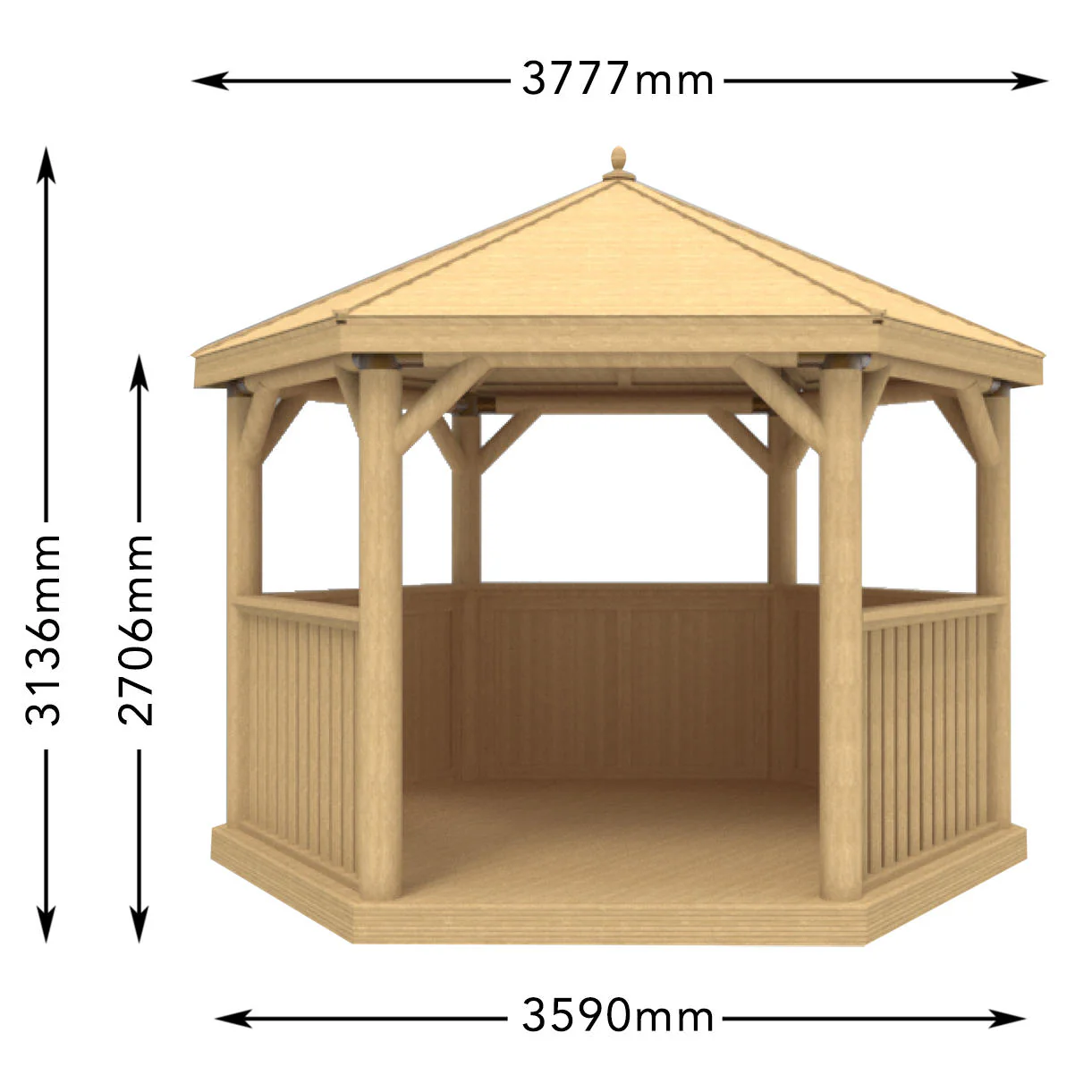 Cedar Tiled Roof Hexagonal 3.6m Gazebo
