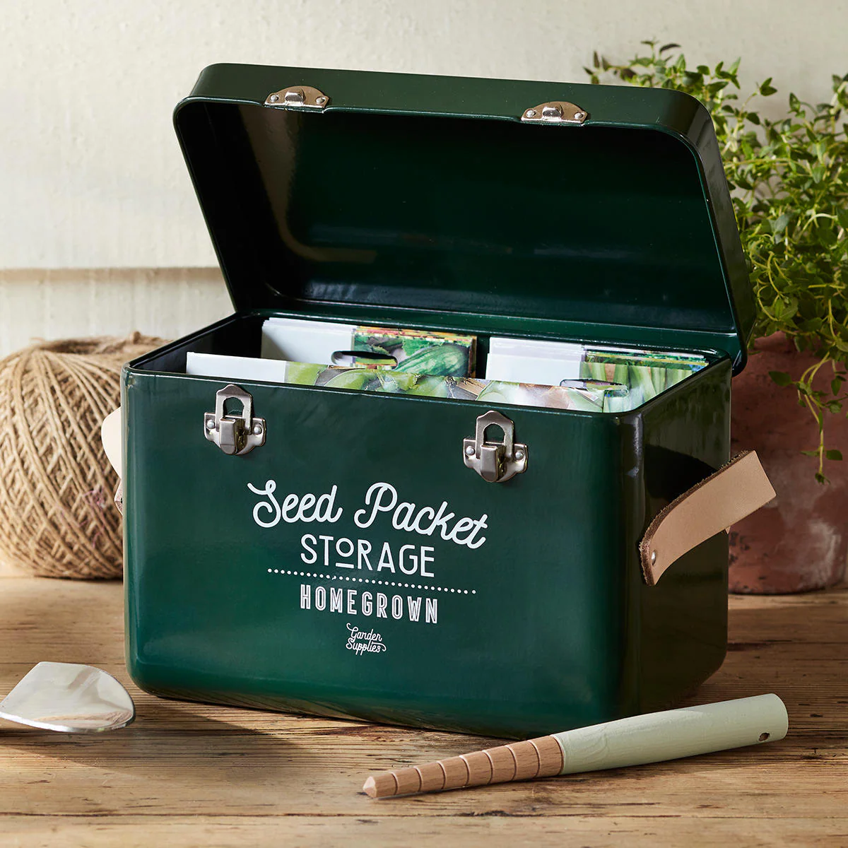 Retro Leather Handled Seed Tin