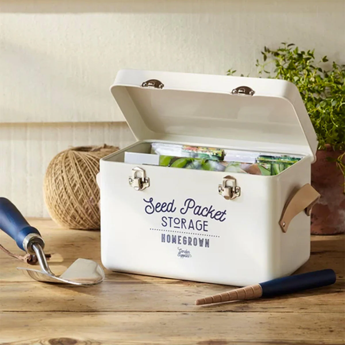 Retro Leather Handled Seed Tin - Image 2